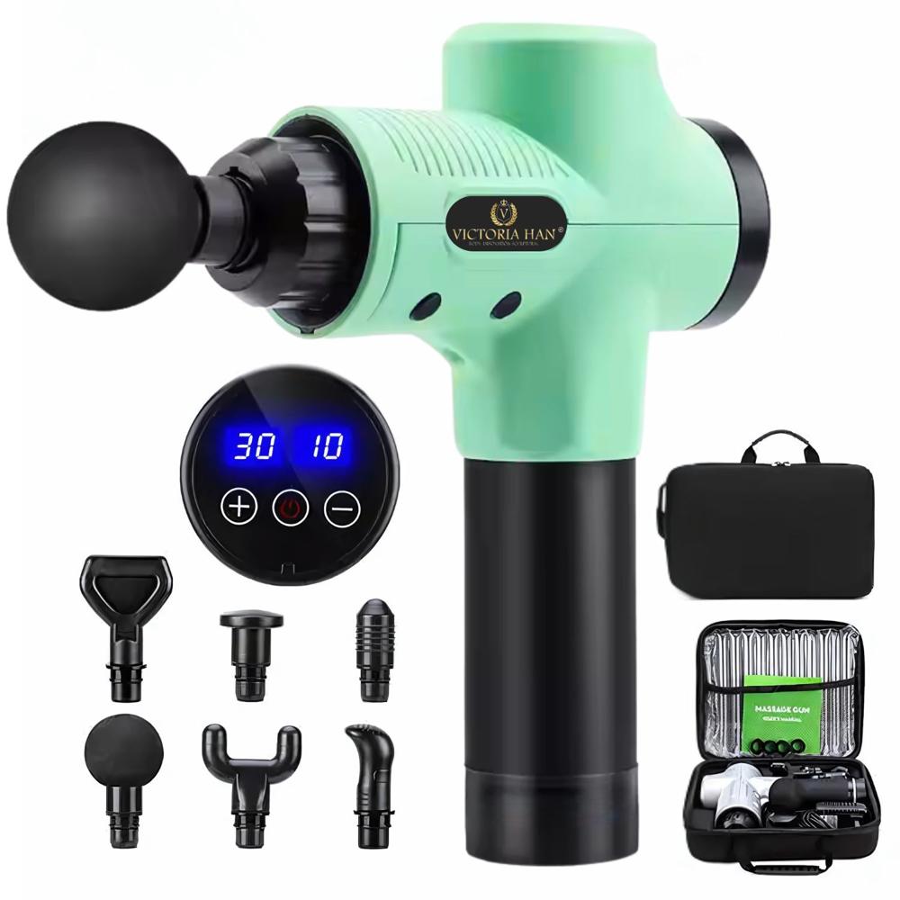 Pistola De Masaje Muscular Profesional 8 Cabezales 30 Velocidades Para Alivio Muscular Verde