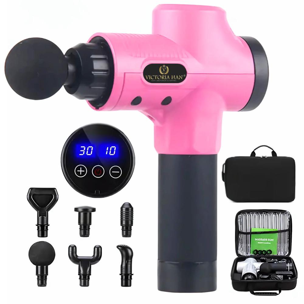 Pistola De Masaje Muscular Profesional 8 Cabezales 30 Velocidades Para Alivio Muscular Rosado