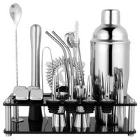 Set de Barman 23 Piezas Cocteleria Acero Inoxidable Plateado Base de Acrilico