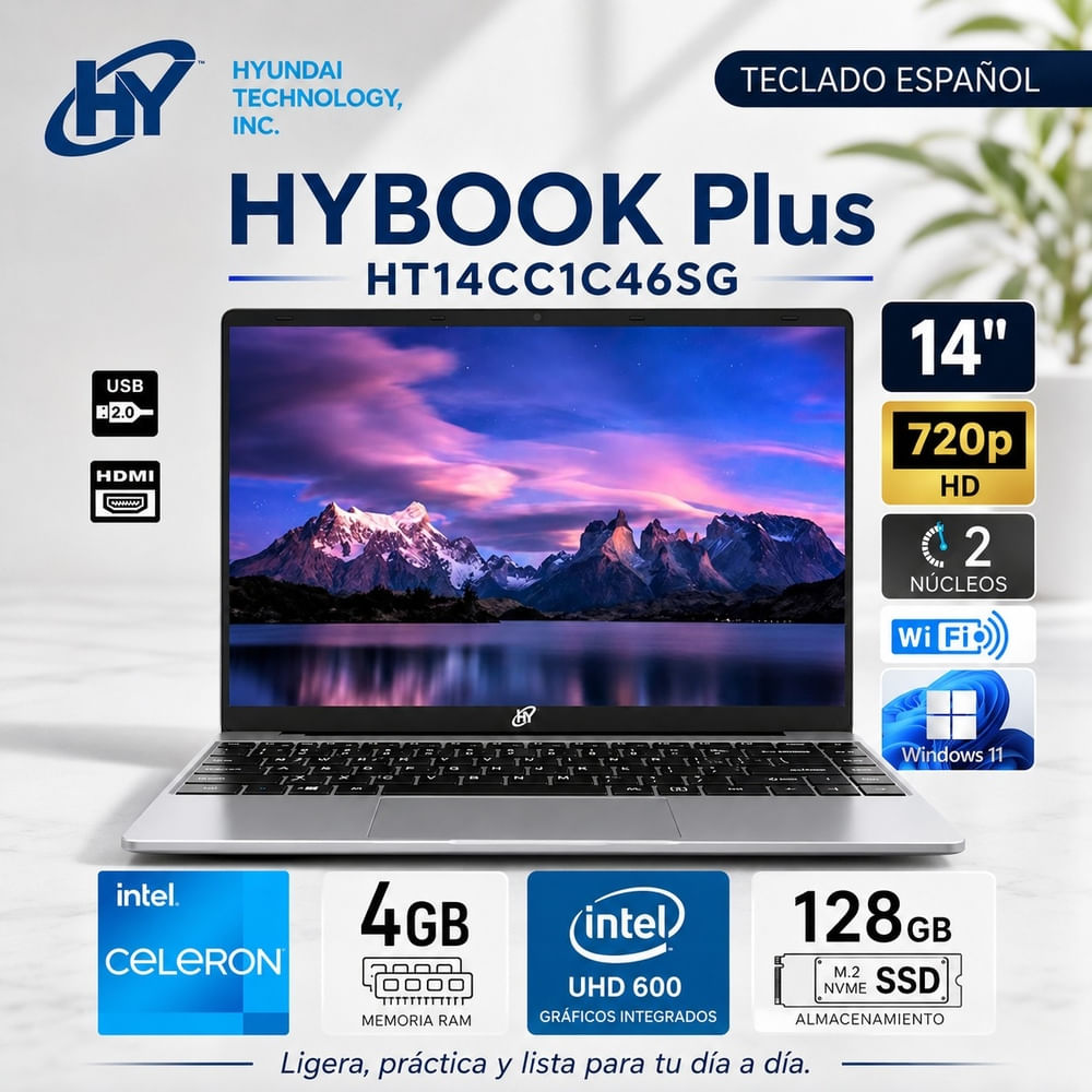 Laptop Hyundai Hybook Plus Intel Celeron N4020 4GB RAM 125GB SSD 14 HD    HT14CC1C46SG
