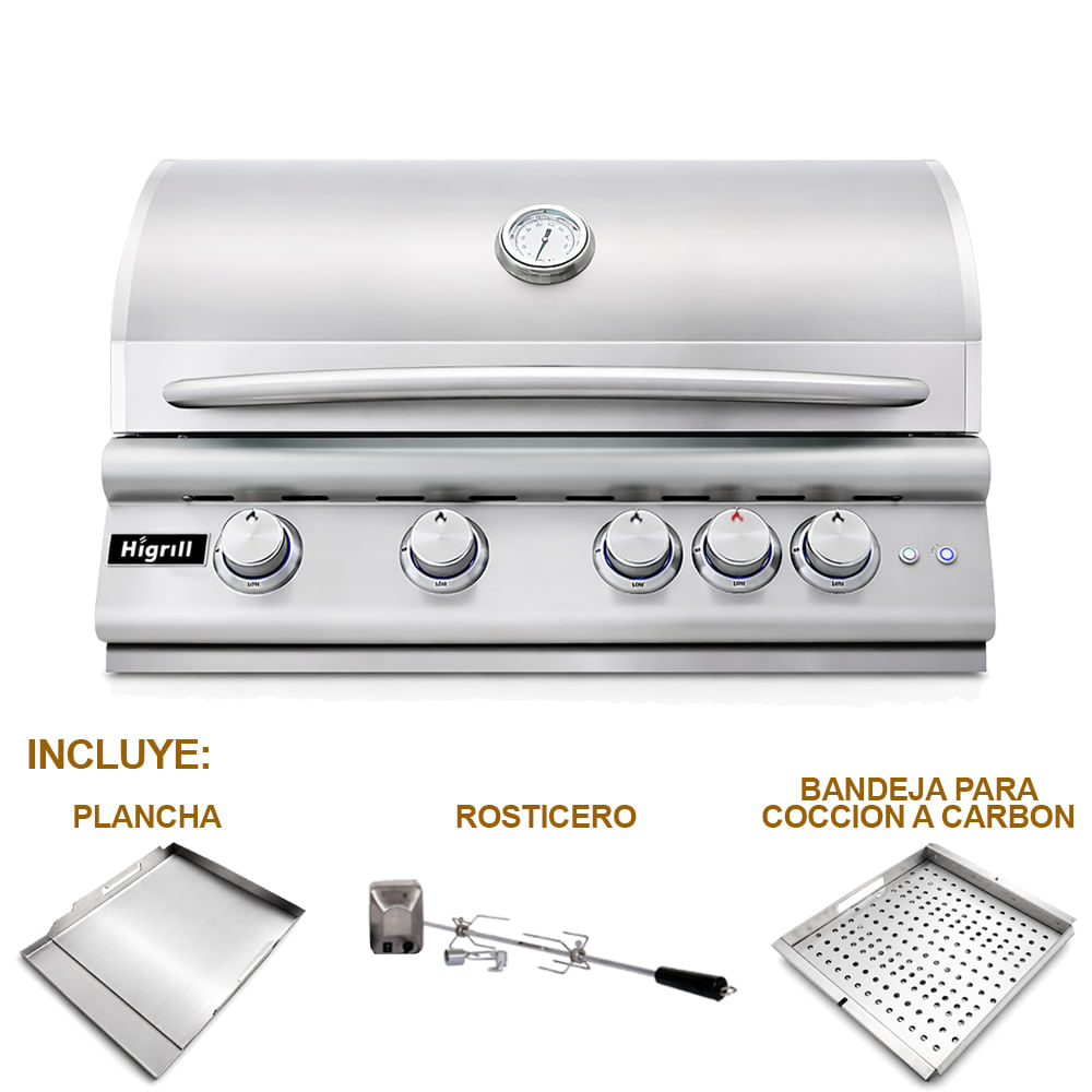 Parrilla A Gas y Carbón 5 Quemadores con Plancha y Rostizador Modelo de Alta Gama Pyrolux 401