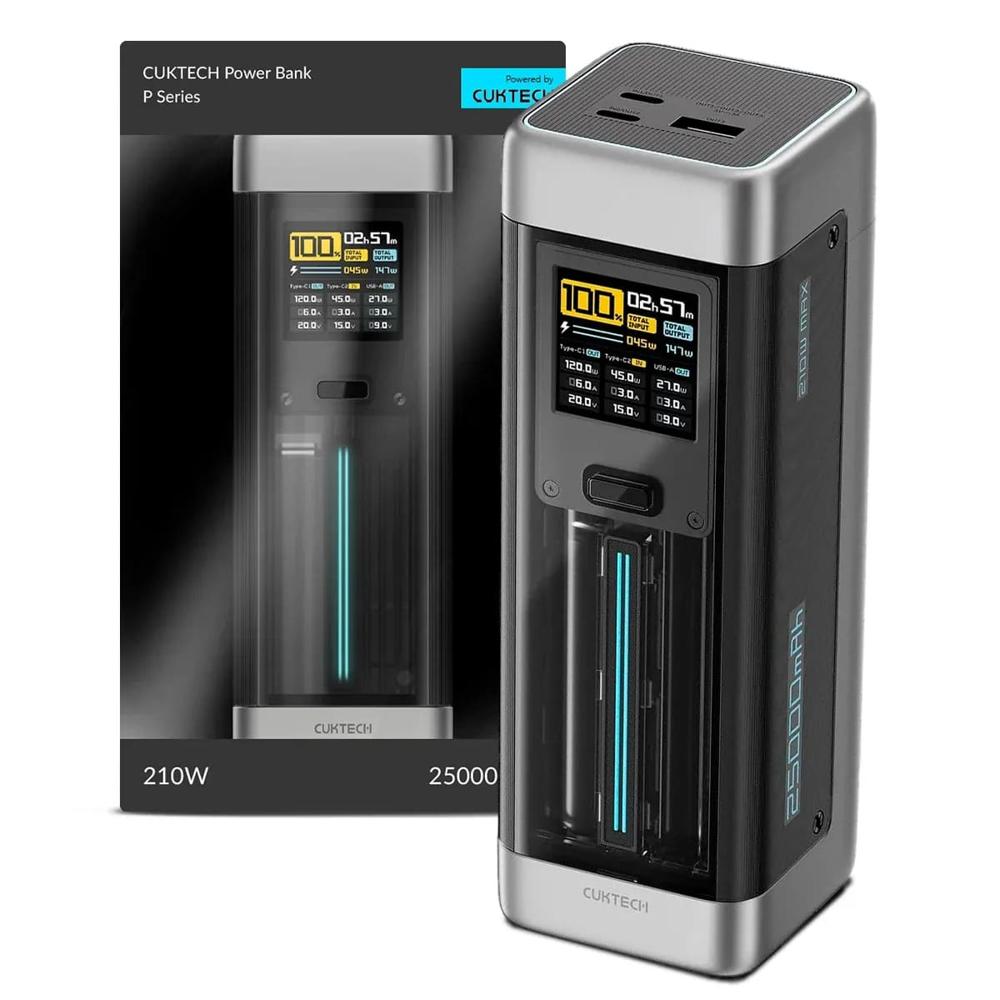 Power Bank Cuktech 20 P23 25000mAh 210W Pantalla TFT Premium Negro