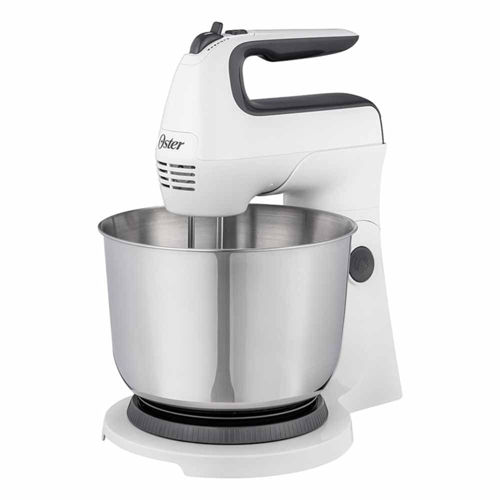 Batidora de mano y pedestal Oster blanca con acción giratoria única FPSTHS3612