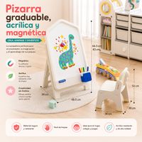 Pizarra acrilica y magnética para niños plegable porta plumones azul altura regulable con silla