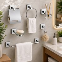 Set de Accesorios para Baño 6 Piezas Acero Cromado Modelo Cuadrado