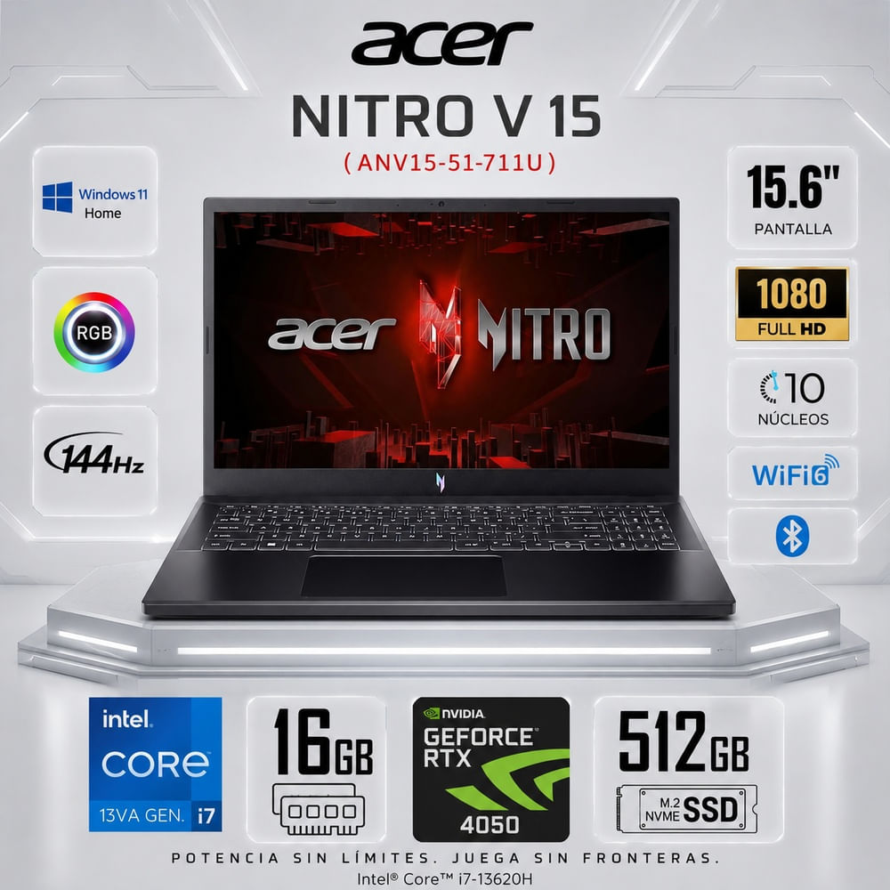 Laptop Acer Nitro V15 i7 16GB 512GB RTX4050 15.6 Black    ANV15-51-711U