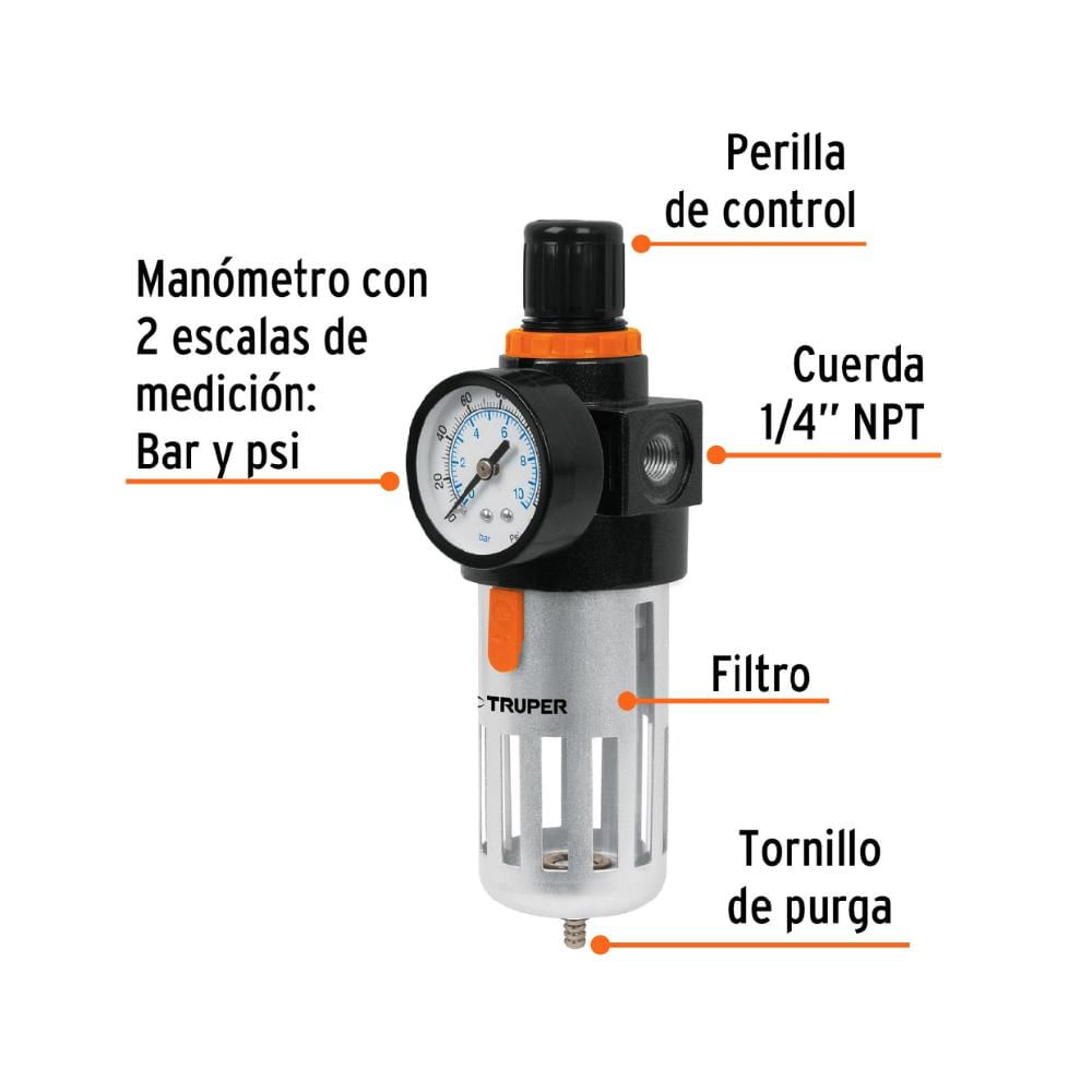 Filtro separador de agua y aceite  cuerda 1 4pulg NPT  TRUPER - 19027