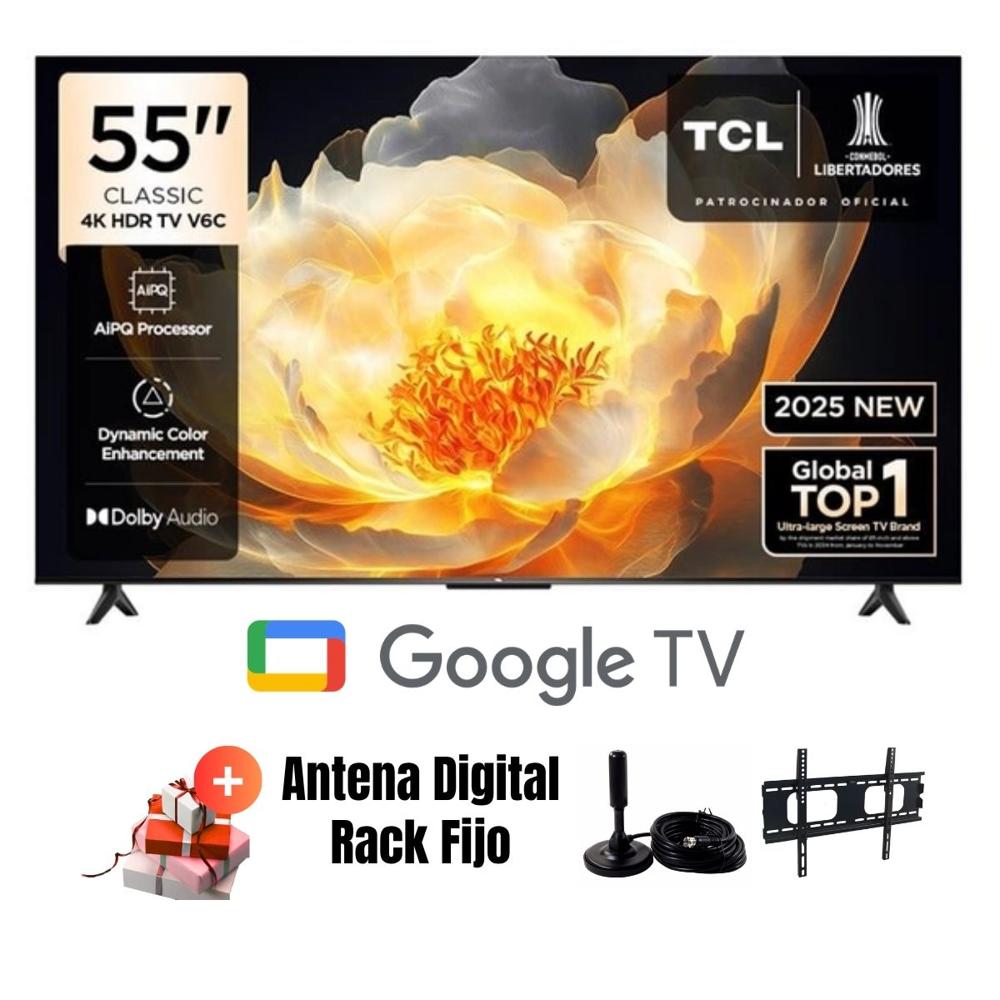 Televisor Smart TV TCL 55'' LED UHD 4K 55V6C GoogleTV 2025 - Ant - Rack Fijo