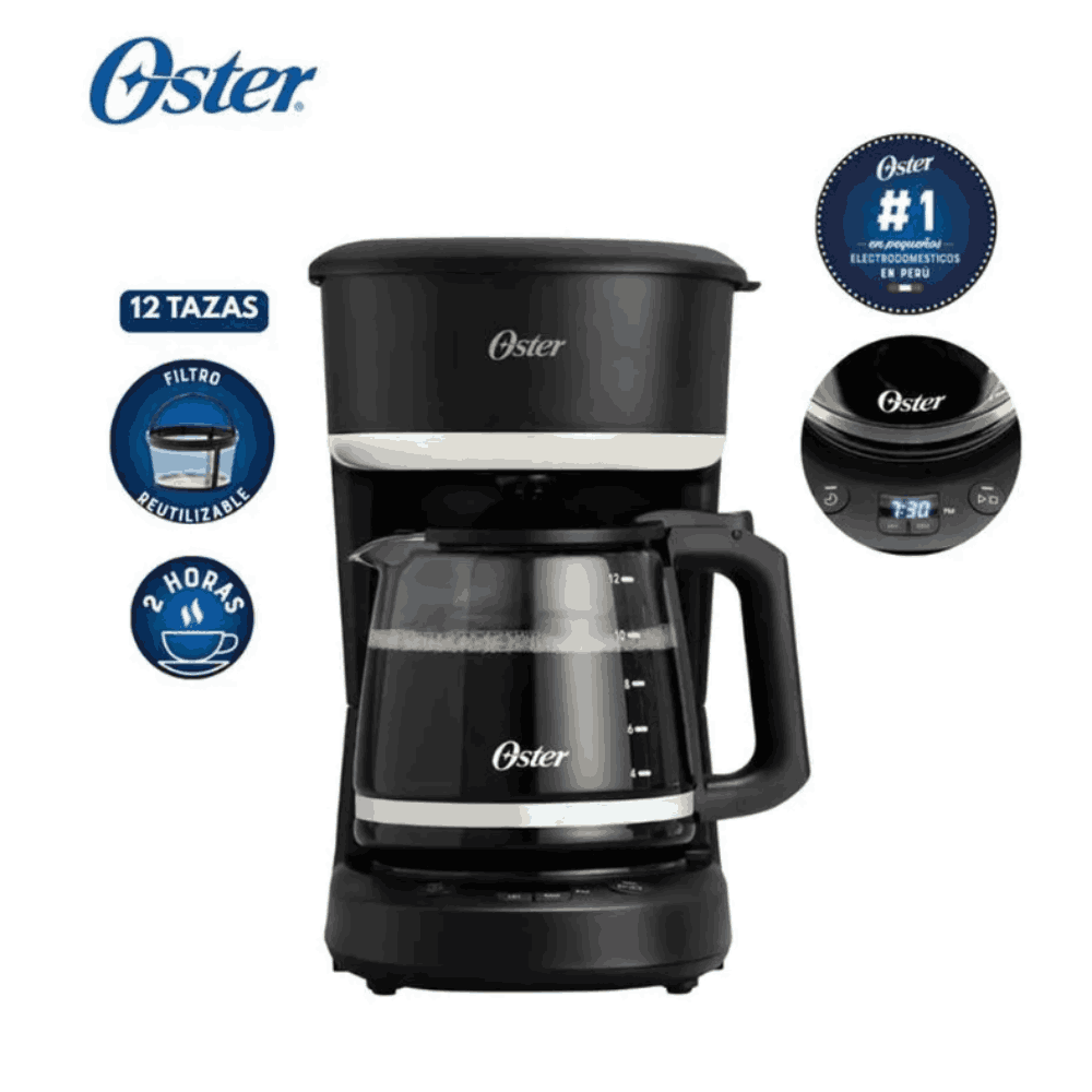 Cafetera Programable Oster BVSTDCP121B-053 Negra 12 Tazas con Pantalla LED