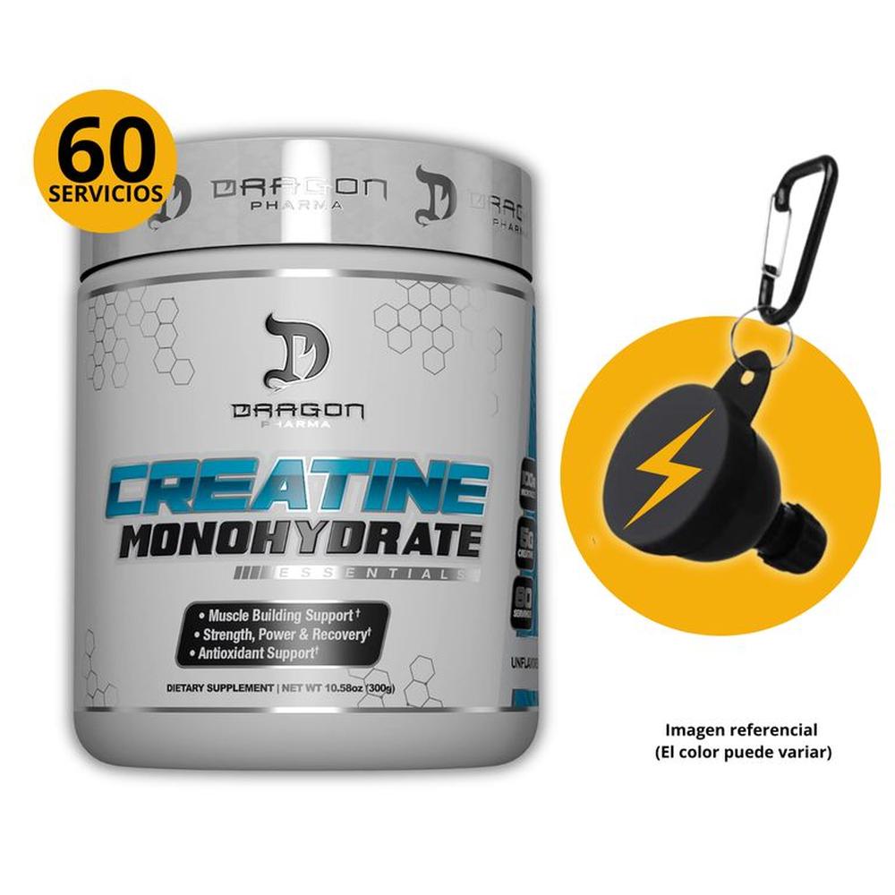 CREATINA DRAGON PHARMA DE 300gr Y PORTASUPLEMENTOS - MICRONIZADA Blanco
