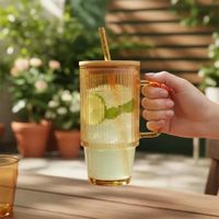 Taza de Vidrio Tornasol con Tapa de Bambú y Sorbete Praga  134TR09