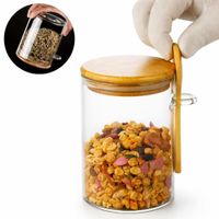 Frasco de Vidrio con Tapa de Bambú y Cuchara 500 ml Redondo  509RD01