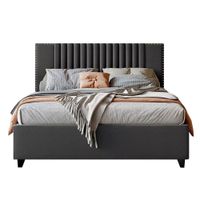 Cama Tapizada Listón Iris LeMueble 1.5 Plz Gris Oscuro