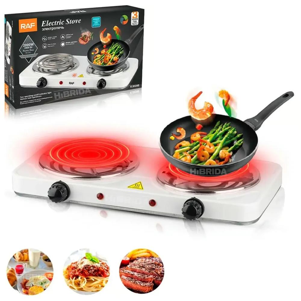 Cocina Eléctrica RAF Estufa Portátil 2 Hornillas 2000 Watts Color Blanco