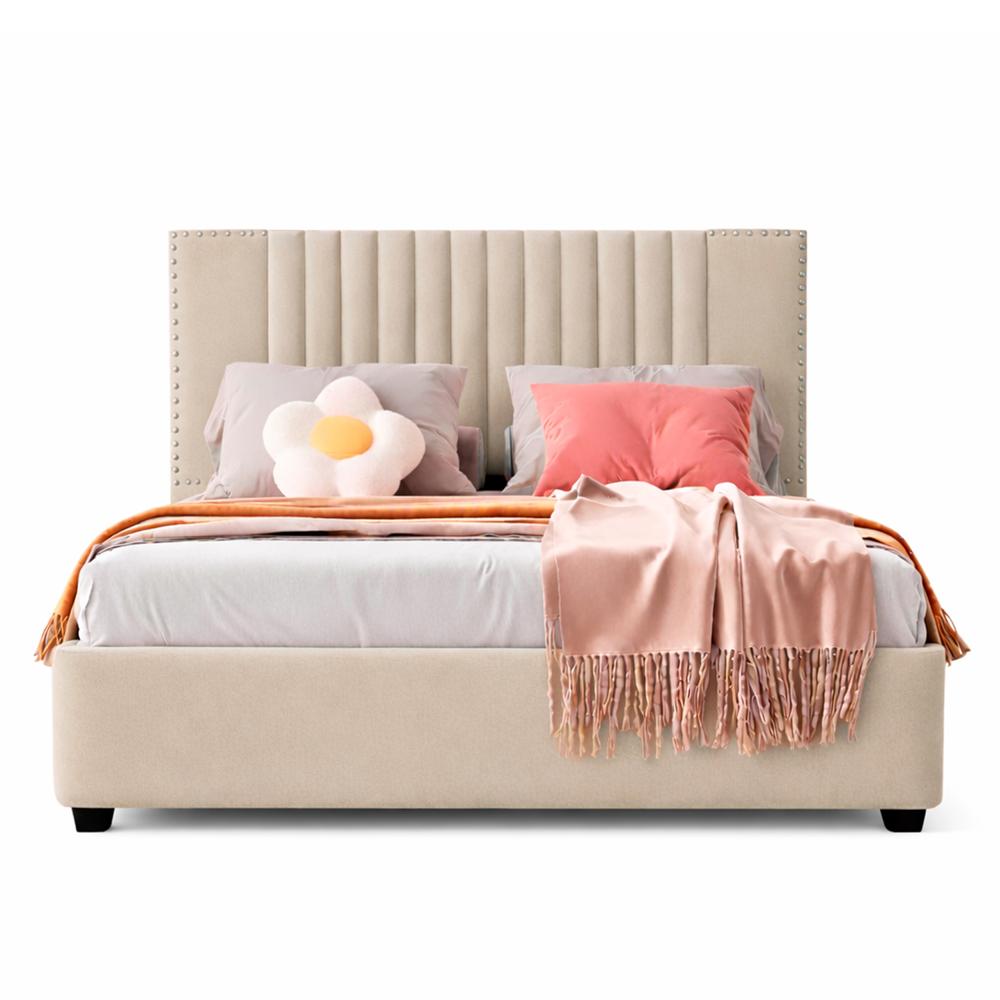 Cama Tapizada Listón Iris LeMueble Queen Beige