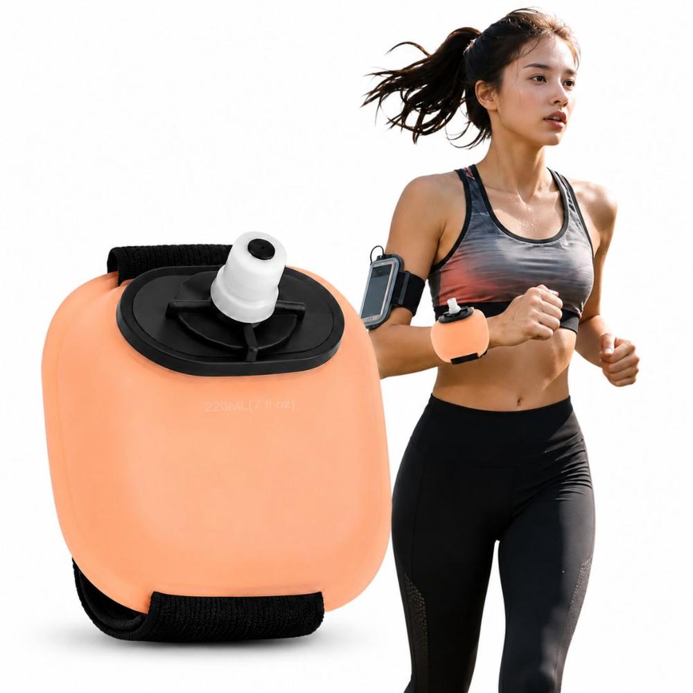 Botella Bebedero Portátil de Muñeca 220 ml para Entrenamiento Correr Ciclismo - Naranja Claro