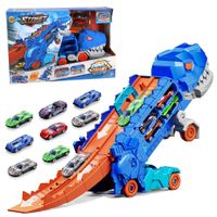Pista Remolque Transportador Dinosaurio T-Rex Azul Come Autos 2 en 1