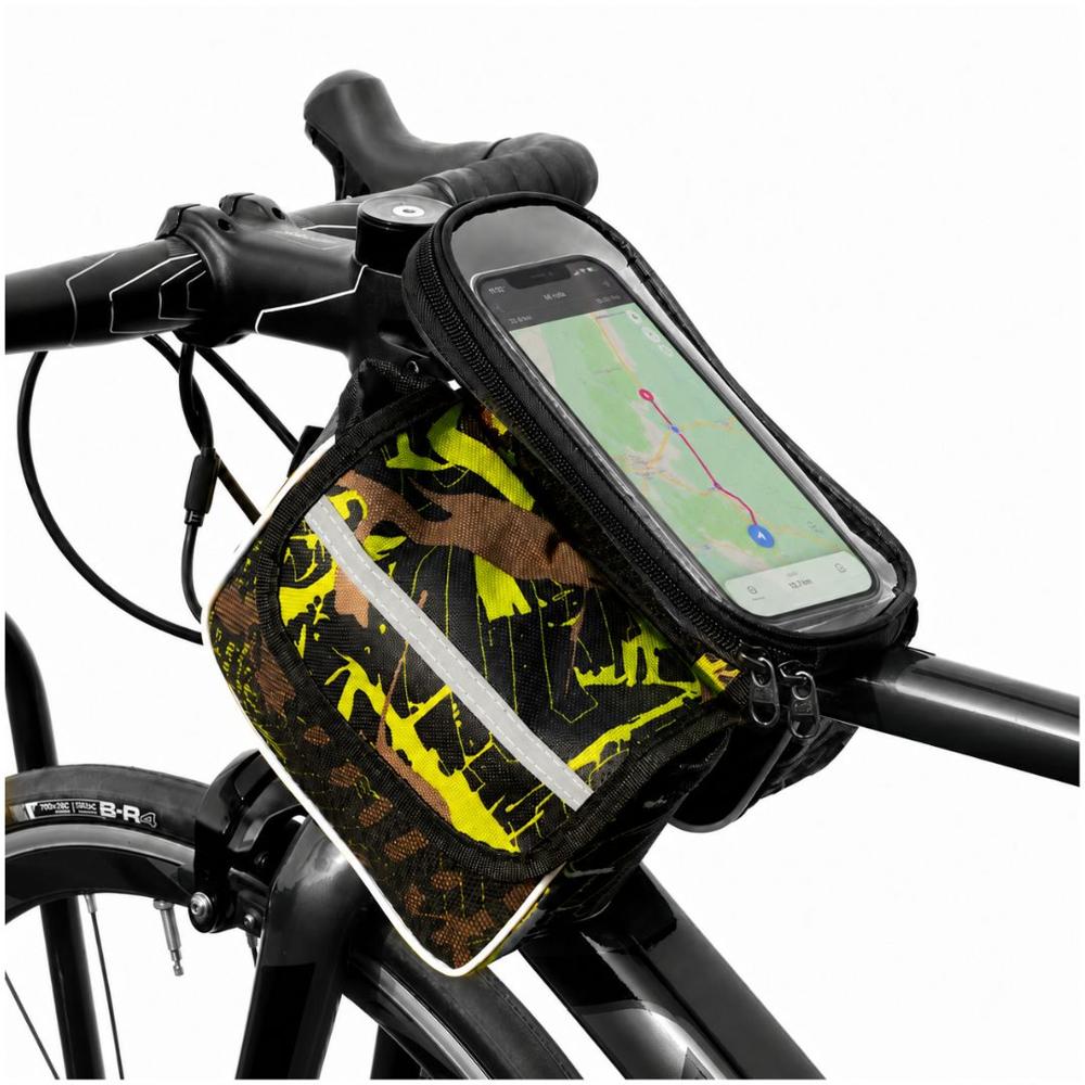 Canguro Portaobjetos para Bicicleta con Doble Compartimento y Porta Celular Táctil - Verde