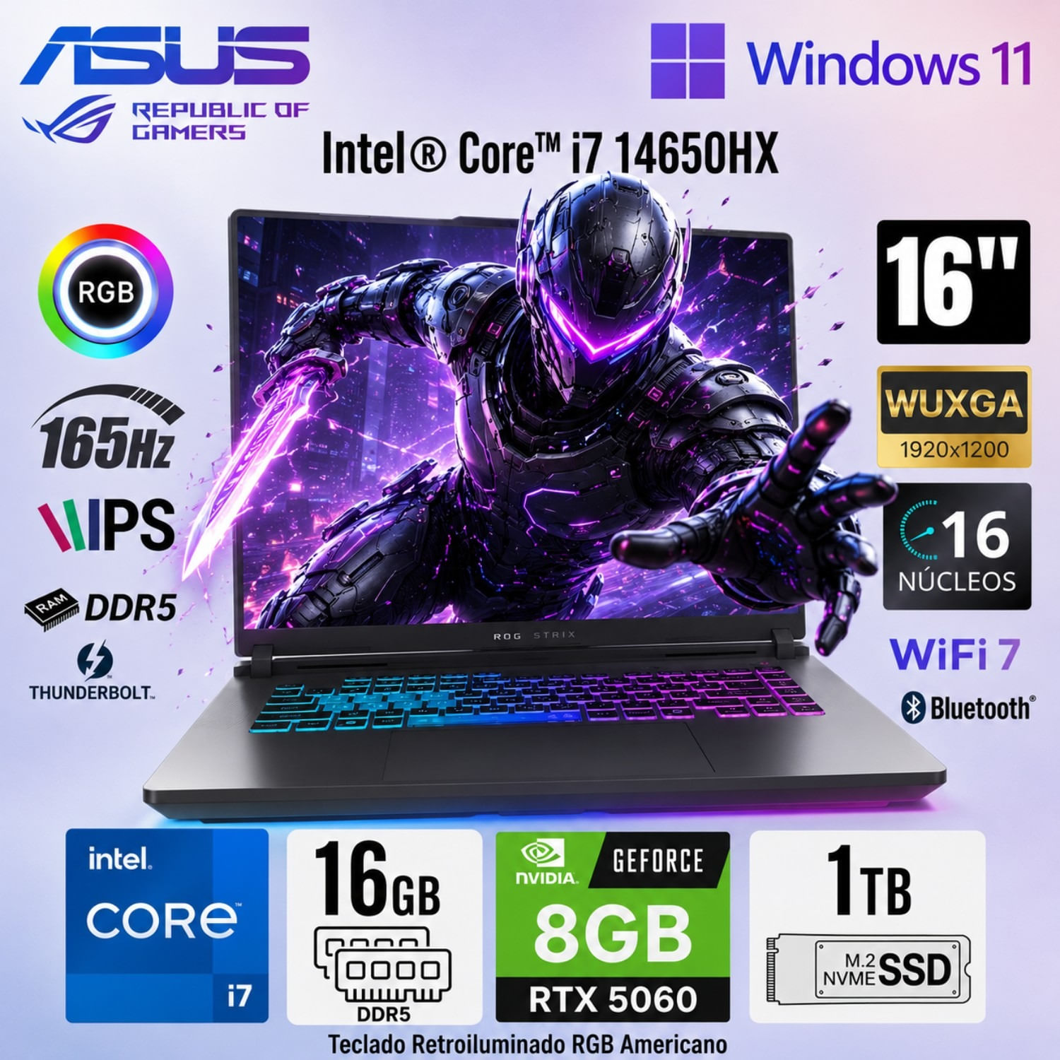 LAPTOP ASUS  INTEL CORE I7-14650HX 16GB 1TB  RTX 5060 8GB 16 FHD 165HZ    G615JMR-AS74
