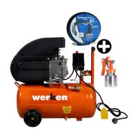 COMBO: Compresora 2HP 24 litros Werken + Pistola de baja presión Werken + Manguera para compresora x 5m Agass