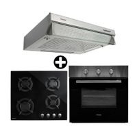 COMBO Orange: Cocina Empotrable vidrio templado 60 cm 4 hornillas + Campana Extractora 60cm Frontal + Horno empotrable eléctrico H70E 70 litros
