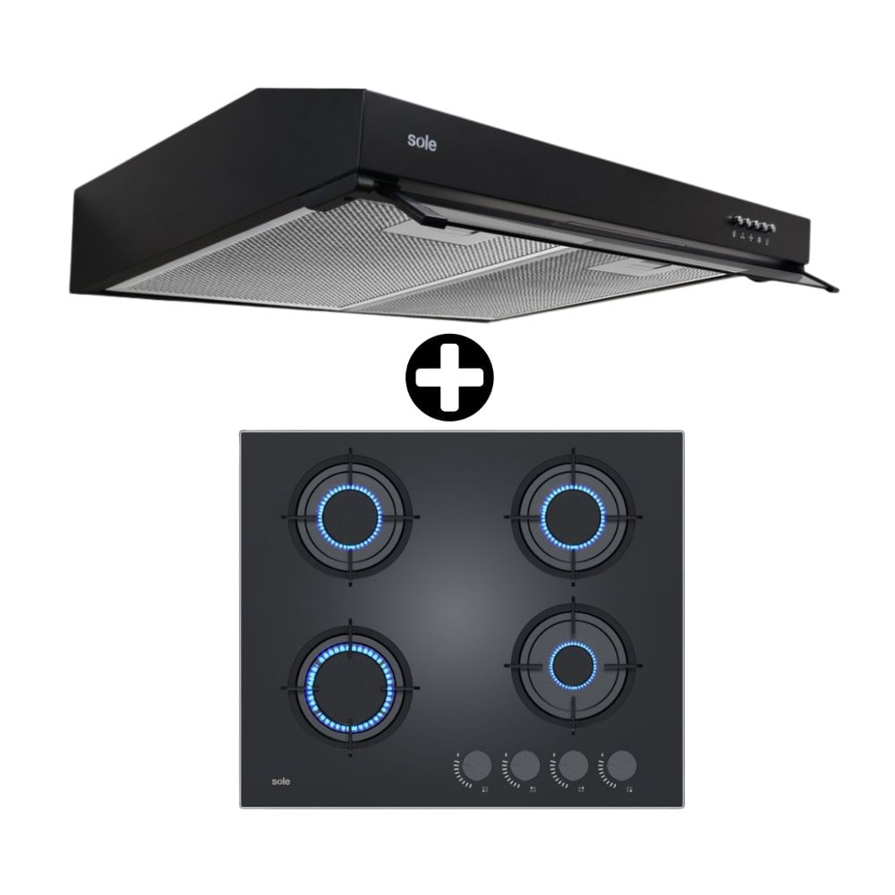 Sole | cocina empotrable 4 hornillas con campana extractora