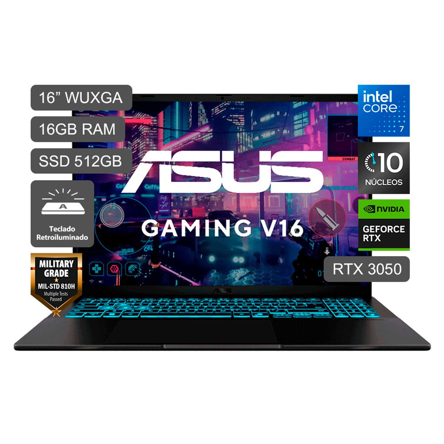 Laptop Gamer ASUS Gaming V16 Intel C7-240H 16GB 512GB RTX3050 6GB V3607VJ-RP096W