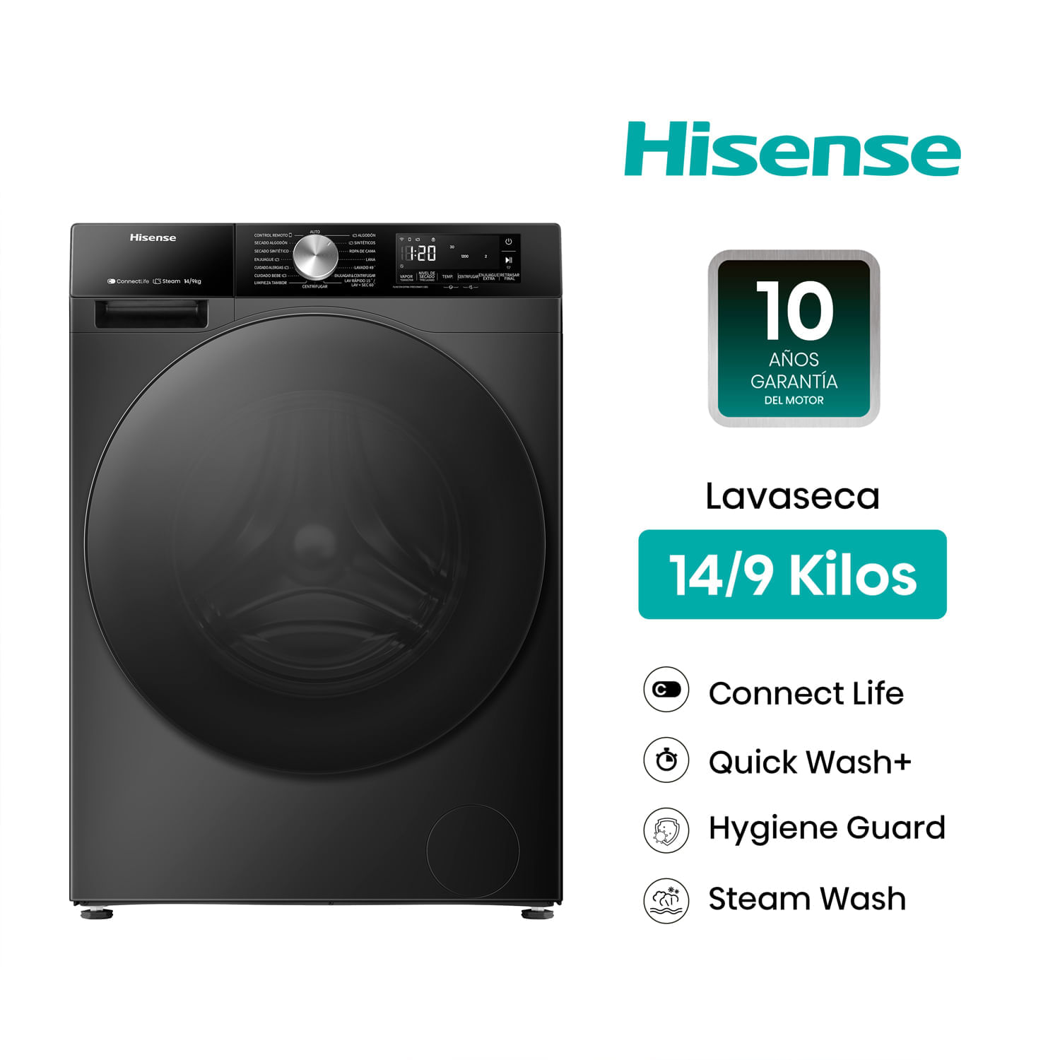 Lavaseca Hisense WD3S1443BB 14/9 Kg Negro