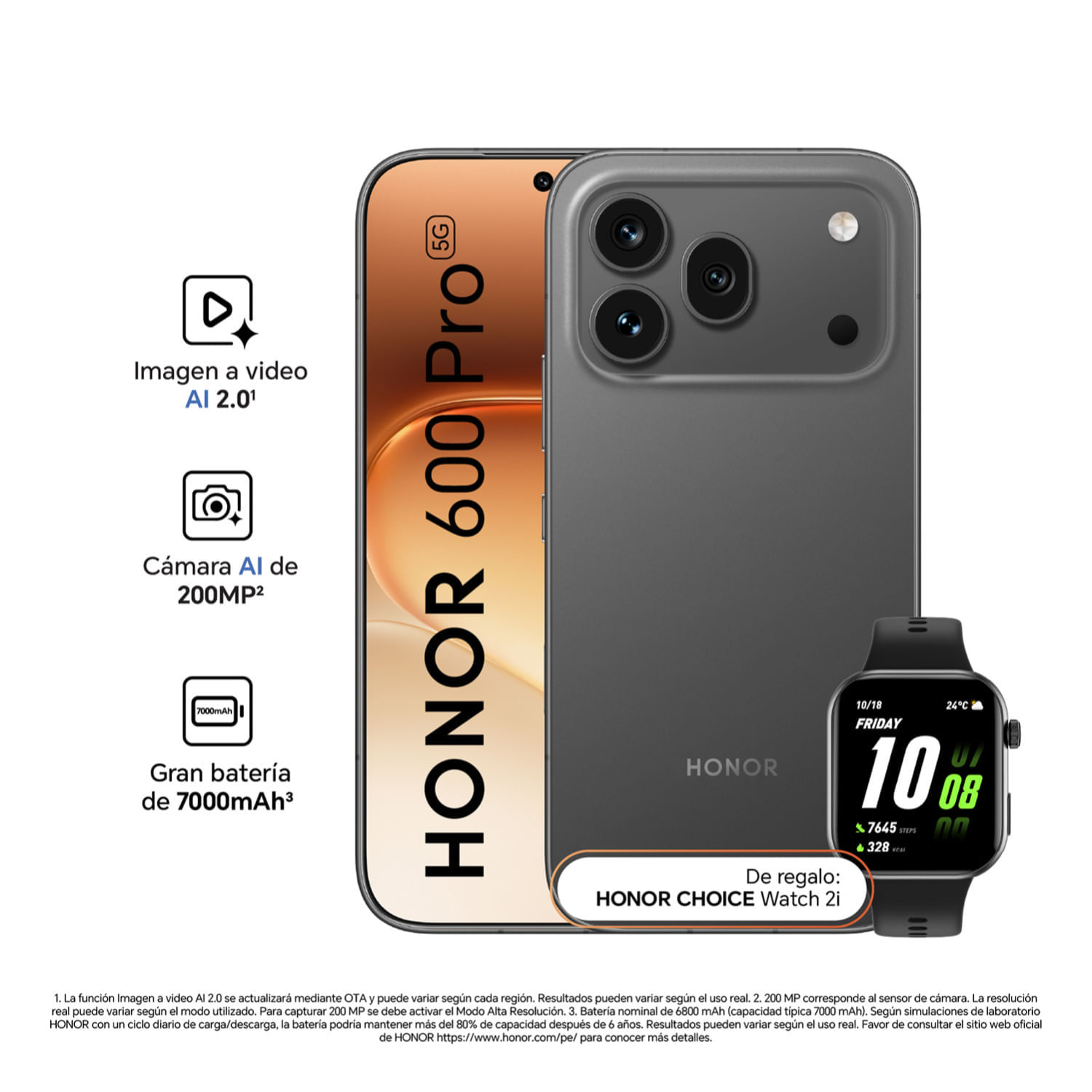 Celular Honor 600 Pro 12GB + 512GB Black + Choice Watch 2i