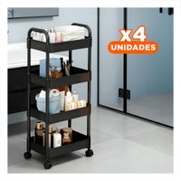 Pack4 Unidad Organizadora de Metal Negro con Cuatro Niveles y Ruedas para Casa