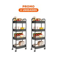 Pack2 Soporte Auxiliar de Metal Negro con Cuatro Niveles y Ruedas para Uso Diario