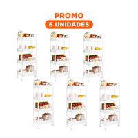 Pack6 Sistema Auxiliar Blanco de Metal con 4 Niveles y Ruedas para Hogar