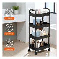 Mobiliario Movil de Metal Negro con Cuatro Niveles y Ruedas para Cocina Y Ligas Regalo