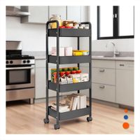 Accesorio Organizador de Metal Negro con Cuatro Niveles y Ruedas para Hogar Y Regalo Sticker