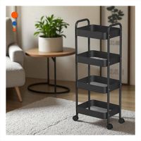 Solucion de Almacenaje de Metal Negro con Cuatro Niveles y Ruedas para Casa Y Papel Regalo