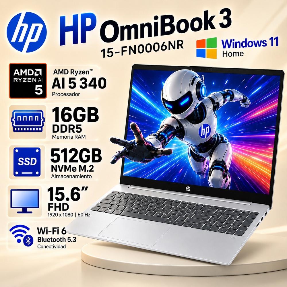 Laptop HP  15.6 FHD Ryzen AI 5 340 16GB DDR5 512GB SSD    OMNIBOOK 3      15-FN0006NR