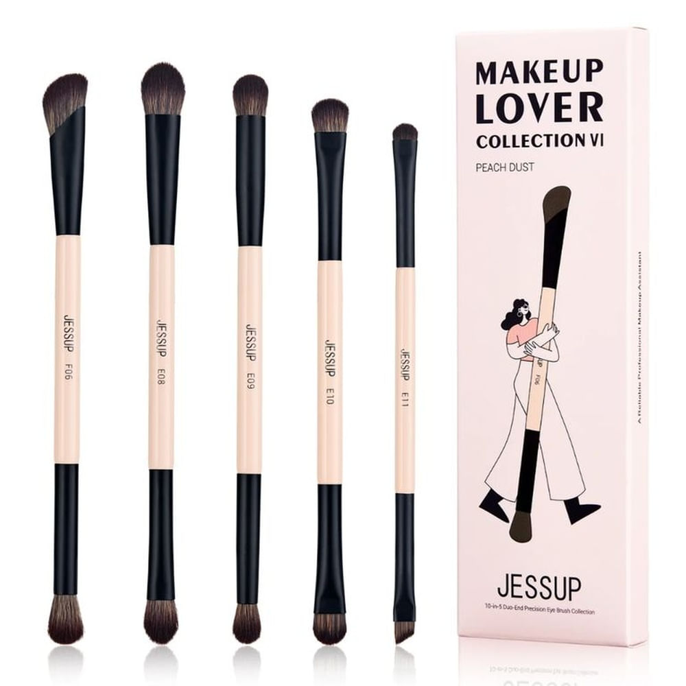 Set 10-5 Brochas Dobles Ojos Peach Dust T509 - Jessup Beauty Blanco