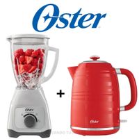 Combo Oster licuadora 2 vel Blanco de 1.5 L mas hervidora rojo de 1.7 L