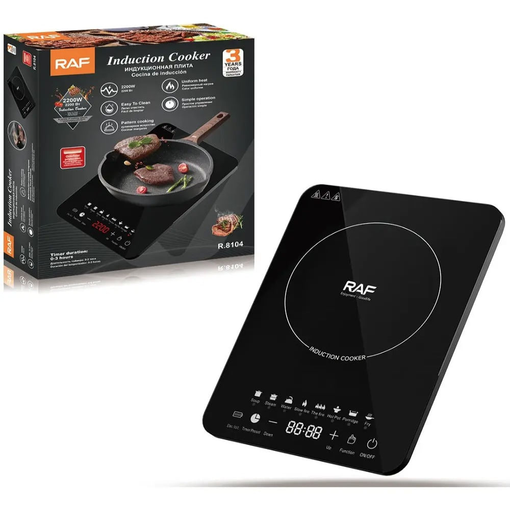 Cocina De Inducción Raf-8104 2200w Digital Con Temporizador Negro