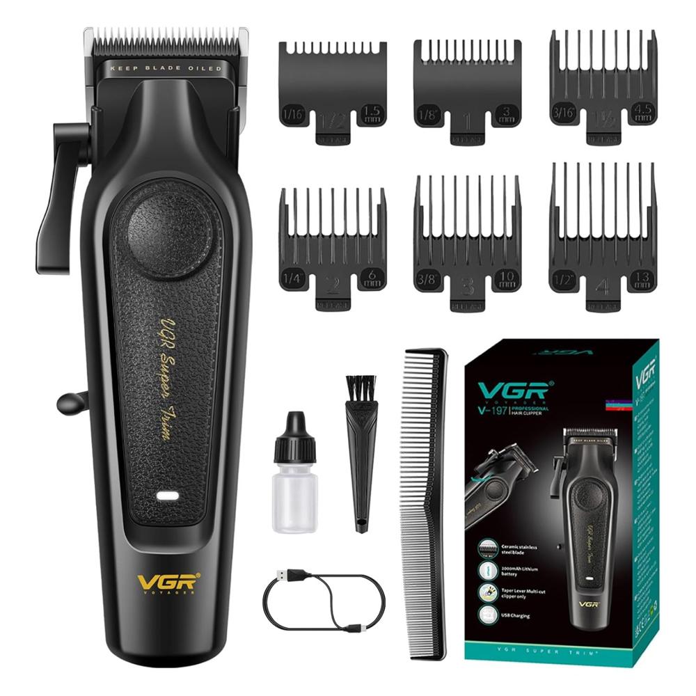 Máquina De Cortar Cabello Profesional Para Barbería 7000 RPM Con 6 Peines Y Carga USB-C