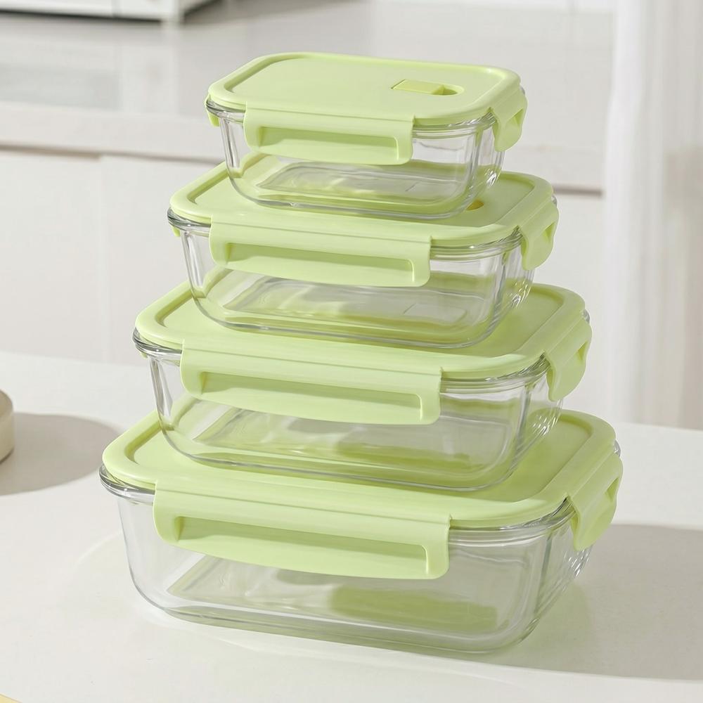 Recipientes Taper Herméticos de Vidrio 4Pzs para Cocina Verde