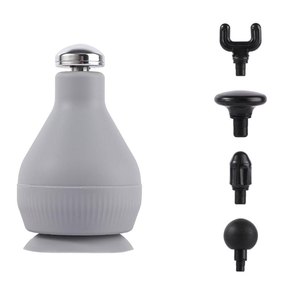 Pistola de Masajes con Calor para Dolor Muscular y Contracturas 4 Cabezales Recargable USB Gris