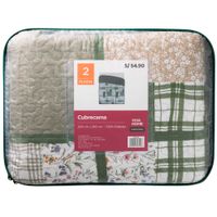 Cubrecama Patchwork 2 Plazas Verde Líneas y Flores VIVA HOME