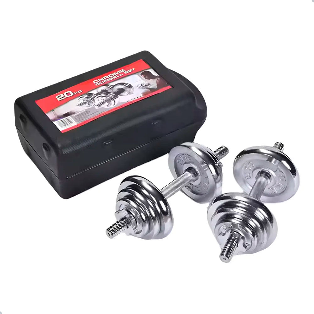 Set De Pesas Cromadas 20 Kg Con Maletín Ajustable Fitness