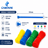 CINTILLO DE NYLON  DE 150MM  COLORES  X 25 UNID