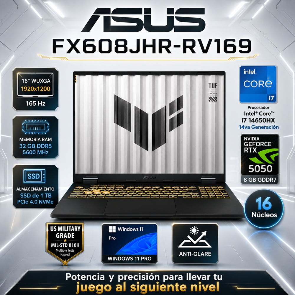 Laptop ASUS TUF Gaming 16 Intel Core i7 32GB RAM 1TB SSD RTX 5050 W11 FX608JHR-RV169