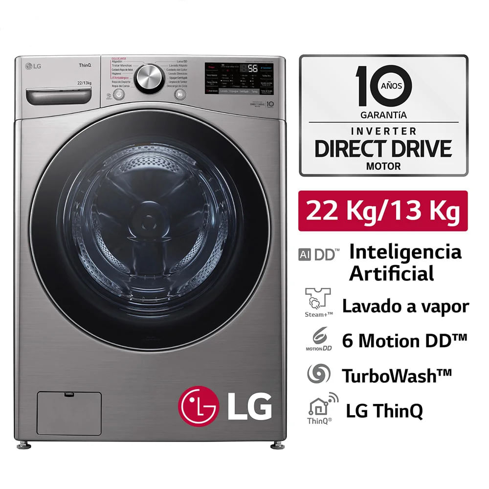 Lavaseca 2213kg AI DD Carga Frontal Plateada LG WD22VV2S6R