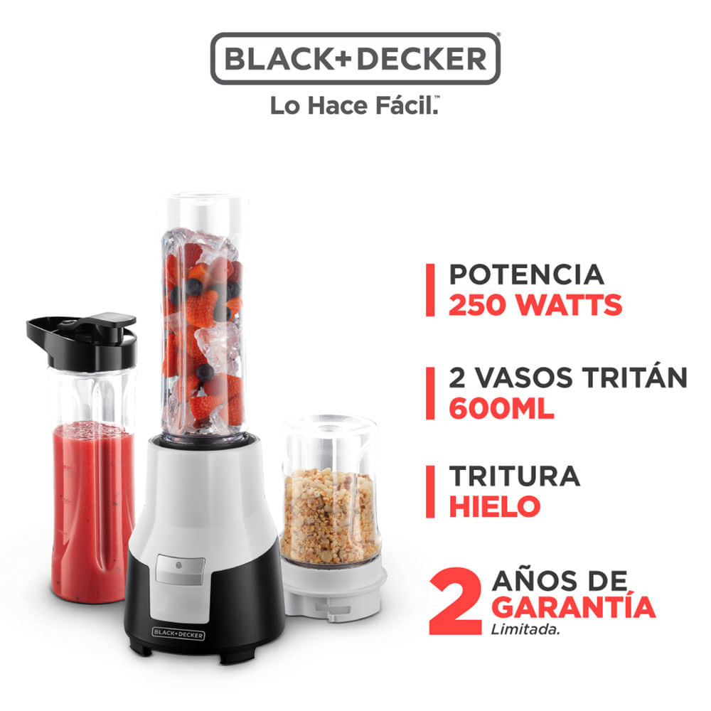 Licuadora Personal BLACK+DECKER 2 Vasosx600ml + Picadorax200ml Blanco/Negro