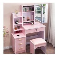 Tocador de Maquillaje Con Espejo Con Taburete Para Dormitorio Rosado II