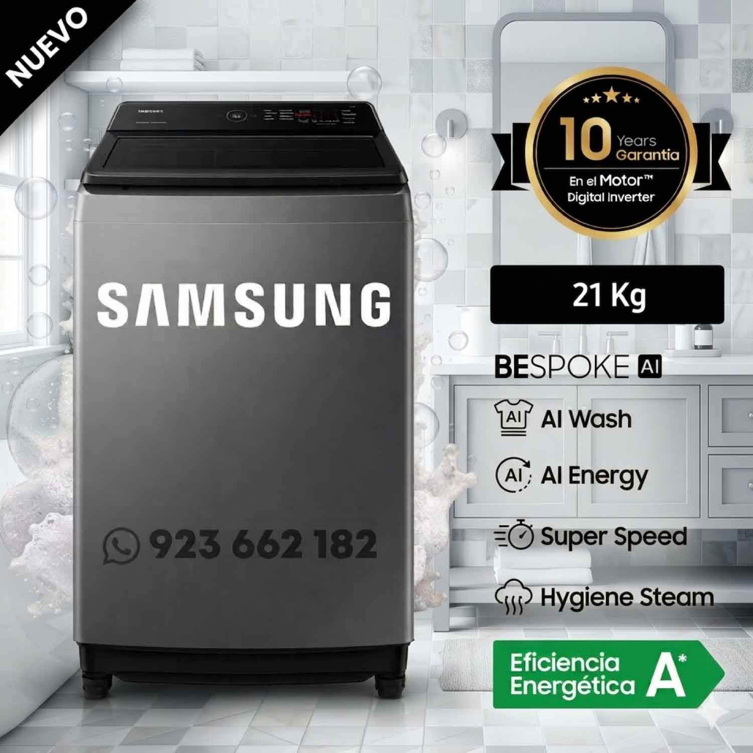 Lavadora Samsung 19 Kg  Eco Bubble  WA19CG6441BDPE Gris